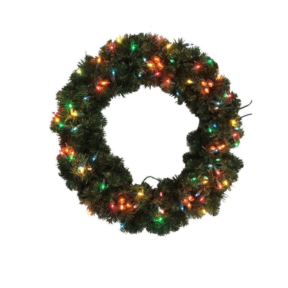 Vintage Lighted Wreath Christmas Green 24”